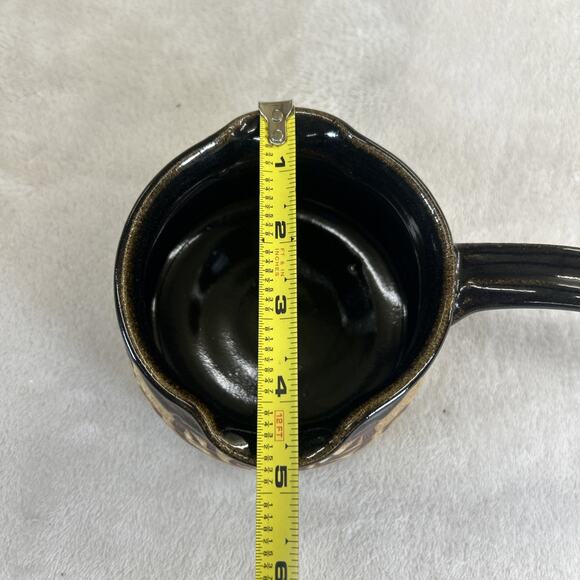Art Studio Pottery Ladle Earthenware With Handle Signed Double Spout Brown Glaze - Picture 9 of 10